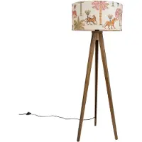 QAZQA Gulvlampe i tre med flerfarget lampeskjerm med dyreprint 50 cm – Tripod Classic
