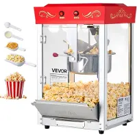 Vevor popcornmaskin, 0,2 kg vannkoker i rustfritt stål, 800 W kommersiell popcornmaskin for benkeplate, 48 kopper per porsjon, popper i teaterstil, med 2-knapps betjening, glassvegg, PC-dør, 1 skje, 3