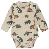 Hust&Claire Body I/e - Buster - Beige Melange m. Dinosaurer - - 56 - Langermet Body