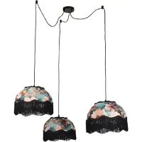 QAZQA Pendellampe svart med blomsterskjerm og hvitt interiør 31,5 cm 3-lys - Cava