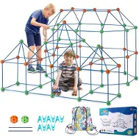Vevor Fort byggesett for barn, 180 deler STEM-byggeleker, pedagogisk gave til gutter og jenter fra 4, 5, 6, 7 og 8 år, innendørs utendørs leketelt byggesett med 120 stenger og 60 baller