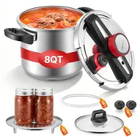 Vevor trykkoker, 7L trykkoker i rustfritt stål, trykkoker med damprist, lokk i herdet glass, tre trykkinnstillinger for kjøtt, bønner, ris, suppe, sauser, kok opptil 100 kPa