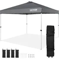 Vevor Pop-up-telt med kalesje, 3 x 3 meter, 250 D PU sølvbelagt presenning, med bærbar rulleveske og 4 sandsekker, vanntett og solbeskyttende paviljong for utendørs fester, camping, kommersielle arran