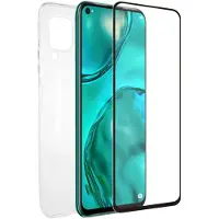 Muvit Pack Huawei P40 Lite Case Glass Soft And Tempered Glass Silicone Telefondeksel