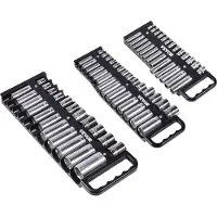 Vevor bærbar pipeholder, 3-delers metrisk og SAE pipeholdersett, 1/4'', 3/8'' og 1/2'' kraftig pipeholder med håndtak og magnetisk base for verktøykasseskuff, rommer opptil 76 piper
