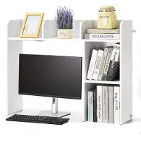Vevor skrivebordsbokhylle, 2-etasjes skrivebordsoppbevaringsorganisator, 94 x 23 x 69 cm kontoroppbevaringsstativ i tre, skrivebordsbokhylle med sklisikre føtter, for kontor, hjem og studentbolig, hvi