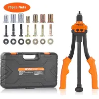 Vevor Naglemutterverktøy, 35,6 cm naglemutterverktøysett med 7 deler metriske og SAE-dorner, 70 deler assorterte naglemuttere, 10-24, 1/4-20, M6, 5/16-18, M8, 3/8-16, M10, Naglemuttersett med robust b