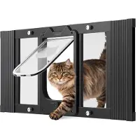 Vevor katteluke for vindu, justerbar for å passe vindusbredde 686–813 mm, 4 sikre låsemoduser, aluminiumsramme og svært gjennomsiktig glass, magnetisk lukking, værbestandig hurtigmontert kjæledyrluke