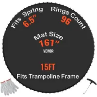 Vevor erstatningstrampolinematte, hoppematte passer til 15 fot ramme, universal hoppematte for 15 fot rund trampoline, forsterket UV-bestandig matte med fjærverktøy og slitesterke V-ringer, passer til