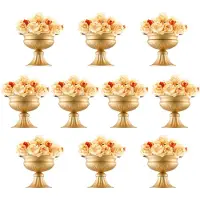 Vevor 10 stk. 16 cm/6,3 tommer høy bryllupsblomstervase, metall bryllupssenterdekor, gullfarget blomsterarrangementstativ for bord bryllupsmiddagsfest, jubileumsseremoni bursdagsarrangementdekor