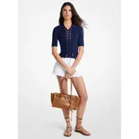 Michael Kors for woman. MS661FZ5ZV Navy lace-up polo shirt (M), Casual, Viscose, Short sleeve