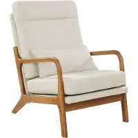 Vevor aksentstol, høyrygget lenestol i mid-century-stil med massivt treramme og sklisikre ben, polstrede fritidsstoler med linstoff og 13,5 cm tykkere pute, for stue, soverom