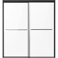 Vevor badekardusjdør, 142–152 cm B x 152 cm H, delvis rammeløs dobbel skyvedør for badekar, delvis rammeløs bypass-badedør med 6 mm bruddsikkert herdet glass og håndtak i rustfritt stål, svart