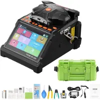 Vevor Fiber Fusion Splicer 6 Motorer, Kjerne- og kledningsjustering Fiberoptisk splicer med 6 sekunders rask skjøting og 13 sekunders oppvarming, 5" LCD-skjerm, 3-i-1 fiberholder, 7800 mAh batteri for