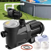 Vevor bassengpumpe, 1300 W, 28 800 l/t maks. gjennomstrømning, én hastighet, bassengpumpe, AC 220–240 V, 2850 o/min, 17 m maks. trykkhøyde, med 24-timers timer og filterkurv, for overjordiske og nedgr