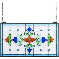 Vevor Glassmaleri, 664 x 402 mm, hengende vinduspanel i Tiffany-stil med kjetting, stort horisontalt rektangulært glass, tradisjonelt kunsthåndverk for kjøkkeninnredning