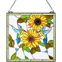 Vevor Glassmaleri, 502 x 520 mm, hengende vinduspanel i Tiffany-stil med kjetting, stort vertikalt rektangulært glass, vintage tradisjonelt kunsthåndverk for kjøkkeninnredning