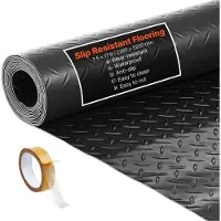 Vevor garasjegulvrull, 2,28 x 5,2 m garasjegulvmatte, 2,2 mm fortykket PVC-diamantplate gulvbeskyttelsesmatte med dobbeltsidig tape, sklisikker, enkel å rengjøre for lager, treningssentre, tilhenger,