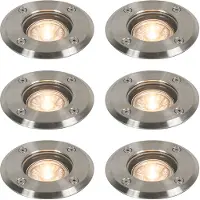 QAZQA Sett med 6 utendørs bakkespotter stål 11 cm IP67 - Basic Round