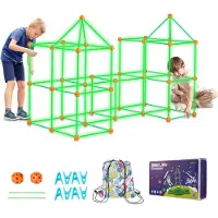 Vevor Fort byggesett for barn, 140 deler glødende STEM-byggeleker, pedagogisk gave til gutter og jenter fra 4, 5, 6, 7, 8+ år gamle innendørs og utendørs leketelt med 96 stenger og 44 baller
