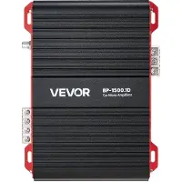 Vevor monoblokk bilforsterker, 1500W RMS MAX, 1/2/4 Ohm stabil, 1-kanals klasse D bilforsterker med fjernkontroll for subwoofernivåkontroll, lavpassfilter og bassforsterkning, volumkontroller inkluder