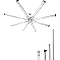 Vevor 213 cm takvifte uten lys, 6-trinns fjernkontroll, aluminium 8-blader, reversibel likestrømsmotor, moderne lavprofil innfelt vifte for soverom, stue, terrasse, innendørs/utendørs, børstet nikkel