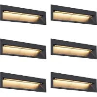 QAZQA Sett med 6 moderne innfelte vegglamper svart 28 cm inkl. LED IP65 - Mert
