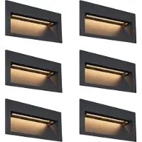QAZQA Sett med 6 moderne innfelte vegglamper svart 16 cm inkl. LED IP65 - Mert