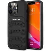 Mercedes AMG AMHCP14XGSEBK iPhone 14 Pro Max 6,7" svart / svart hardcase i lær med pregede linjer