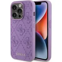 GUESS 4G-stemplet lærveske for iPhone 15 Pro - lilla