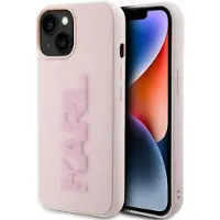 Karl Lagerfeld 3D gummideksel med glitterlogo for iPhone 15 Plus - rosa