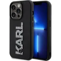 Karl Lagerfeld 3D gummideksel med glitterlogo iPhone 15 Pro-etui - svart
