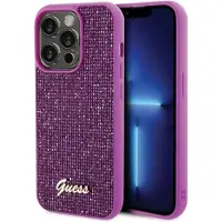 GUESS Disco Metal Script-etui for iPhone 15 Pro - rosa