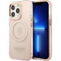 GUESS Gold Outline gjennomsiktig MagSafe-etui for iPhone 13 Pro Max - rosa