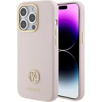 GUESS Silikon Logo Strass 4G-etui for iPhone 15 Pro Max - Rosa