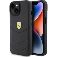 Ferrari Quiltet metall logo etui for iPhone 15 - svart