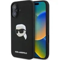 Karl Lagerfeld MagSafe iPhone 16-etui i silikon med Karl-hodetrykk - svart