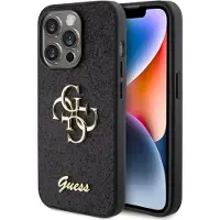 GUESS iPhone 15 Pro Max Fixed Glitter 4G Metal Logo Deksel - Svart
