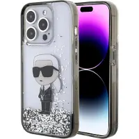 Karl Lagerfeld Liquid Glitter Ikonik-etui for iPhone 15 Pro - gjennomsiktig