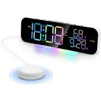 Mtp Products GS-G9 Dynamisk RGB LED digital vekkerklokke med stort display og vibrasjonspute – hvit