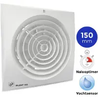 Soler & Palau Ventilator Silent 300 CHRZ Scandic, fuktighetskontrollert med timer (1-30 min.) og hygrostat (60-90% RF). Luftmengde 280 m³/t.