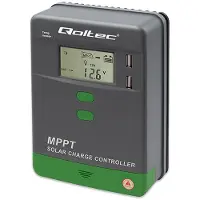 Qoltec - Solar charge controller - MPPT, 30A, 12/24V, LCD, APP, GEL, LiFePO4 - trådløs, kablet - Bluetooth - USB - grå, grønn