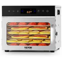 Vevor mattørker, 6 brett i rustfritt stål, 400 W elektrisk mattørker med justerbar temperatur og 24-timers timer, frysetørker for tørrkjøtt, kjøtt, frukt, grønnsaker, urter, hundegodbiter