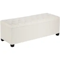 Vevor Oppbevaringsbenk med pute, knappepolstret endebenk med sidelommer, oppfellbar polstret oppbevaringsboks med metallramme, sengepuffe i lin for stue, soverom, inngang, kontor, beige