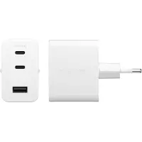 PanzerGlass empower by - Strømadapter - 70 watt - Power Delivery 3.1 - 3 utgangskontakter (2 x USB-C, USB-type A) - sølvhvit