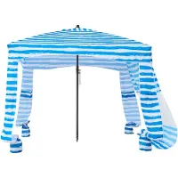 Vevor strandcabana, 1,83 x 1,83 m strandtak med sidevegg, UPF 50+ beskyttelse, enkelt å sette opp cabana-telt med sandlommer, bærbar skyggefull solskjermingsparapsoll for hele familien og venner, blå