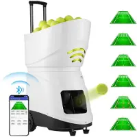 Vevor tennisballmaskin, automatisk bærbar tennisballkaster, tennistreningskaster for 150 baller, multimodusøvelser med 5 motorer, spilltid over 2 timer, oppladbart batteri, fjernkontroll med app