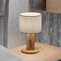 Elobra Bordlampe Chile S, eik/granitt, stoff, tre, høyde 30 cm