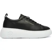 Armani Exchange for woman. XW002790AF11912UC001 Smooth leather sneakers with thick sole and embossed black logo (37), 1 to 3 cm, Laces,