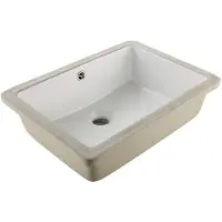 Vevor Undermontert baderomsvask, 470 x 335 mm rektangulær hvit keramisk vask med overløpshull, nedfellbar under benk, moderne toalettservant, rektangulær for liten plass